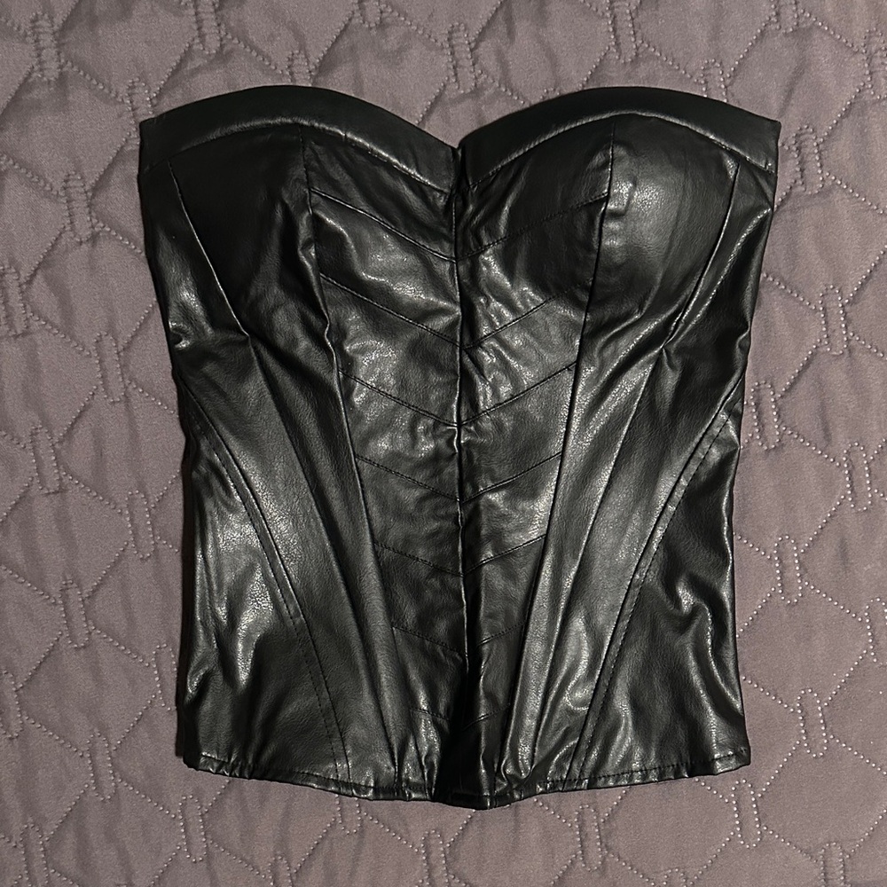 Chic Black Faux Leather Corset Top